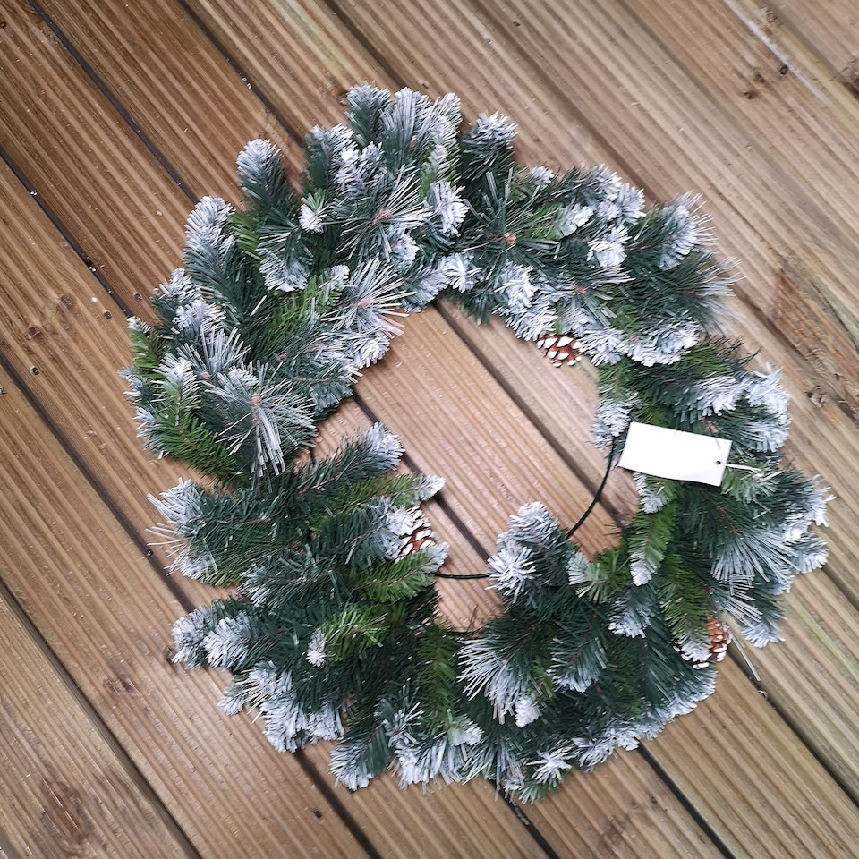 image 1 of 60cm Frosted Glacier Snow Tipped Christmas Wreath with Pine Cones