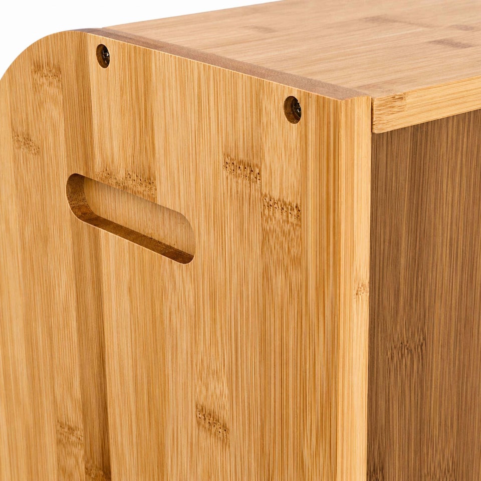 image 1 of Double Layer Roll Top Bamboo Wooden Bread Bin Kitchen Storage | Brown
