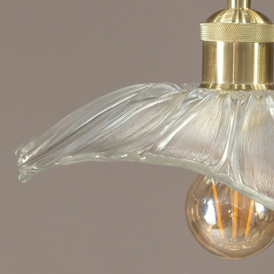 image 1 of ValueLights Cassia Clear Glass Flower Gold Pendant Ceiling Light