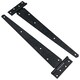 image 2 of 16in / 400mm Heavy Duty T Tee Hinges For Shed + Garden Gates Black Finish 2pc