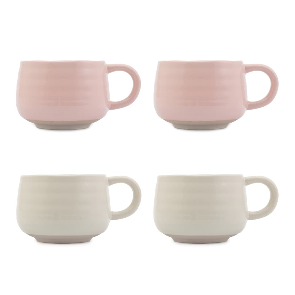 image 1 of Jamie Oliver Big Love White and Pink Stoneware Mugs, Set of 4, 375ml | Pink | Pink