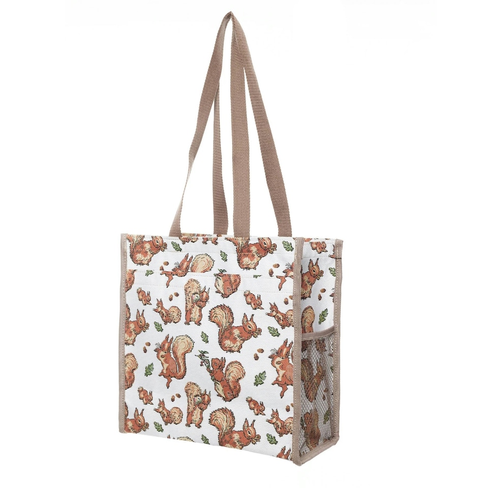 image 1 of Signare Shopper Grocery Bag - Peter Rabbit Squirrel Nutkin Brown | Beige