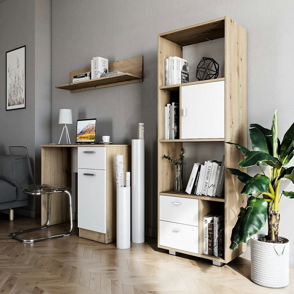 image 1 of Bookcase Kurt White - Artizan Oak (2 boxes) White