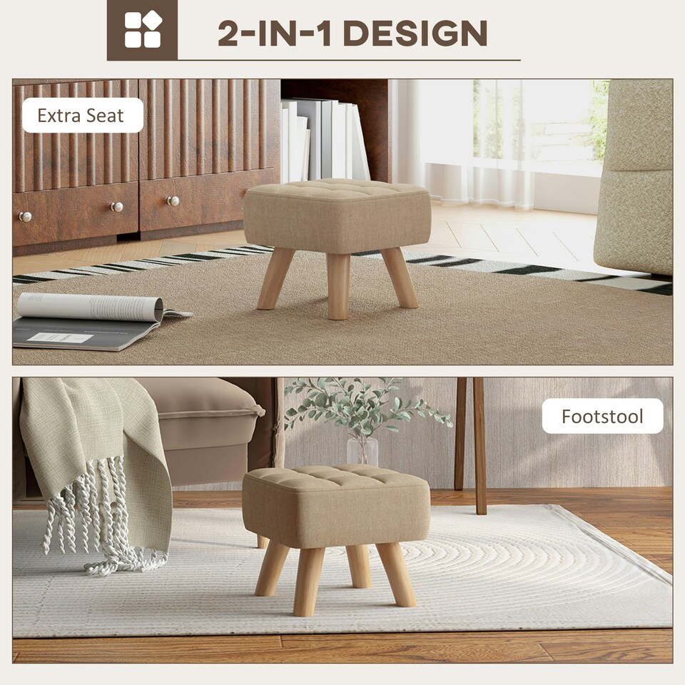 image 1 of HOMCOM Modern Footstool, Fabric Foot Rest with Rubber Wood Legs 