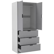 2 Door 3 Drawer Wardrobe with Hanging Rail - Modern Bedroom Storage Furniture | White | White with Grey Doors | 1