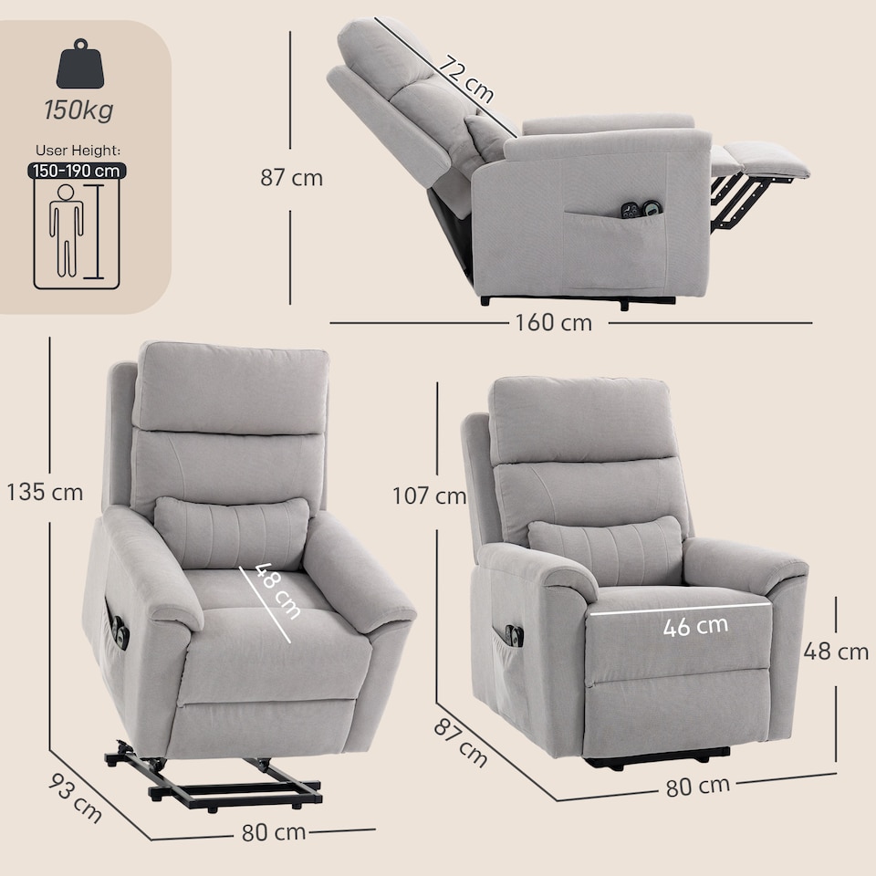 image 1 of HOMCOM Power Lift Recliner, Lift Chair with Massage and Heat, Light Grey