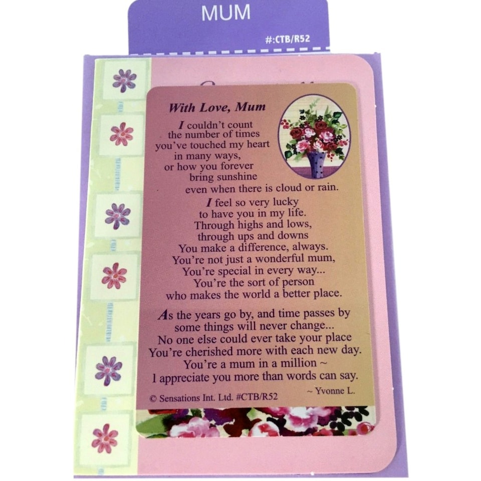 image 1 of With Love,Mum ....Sentimental Keepsake Wallet / Purse Card