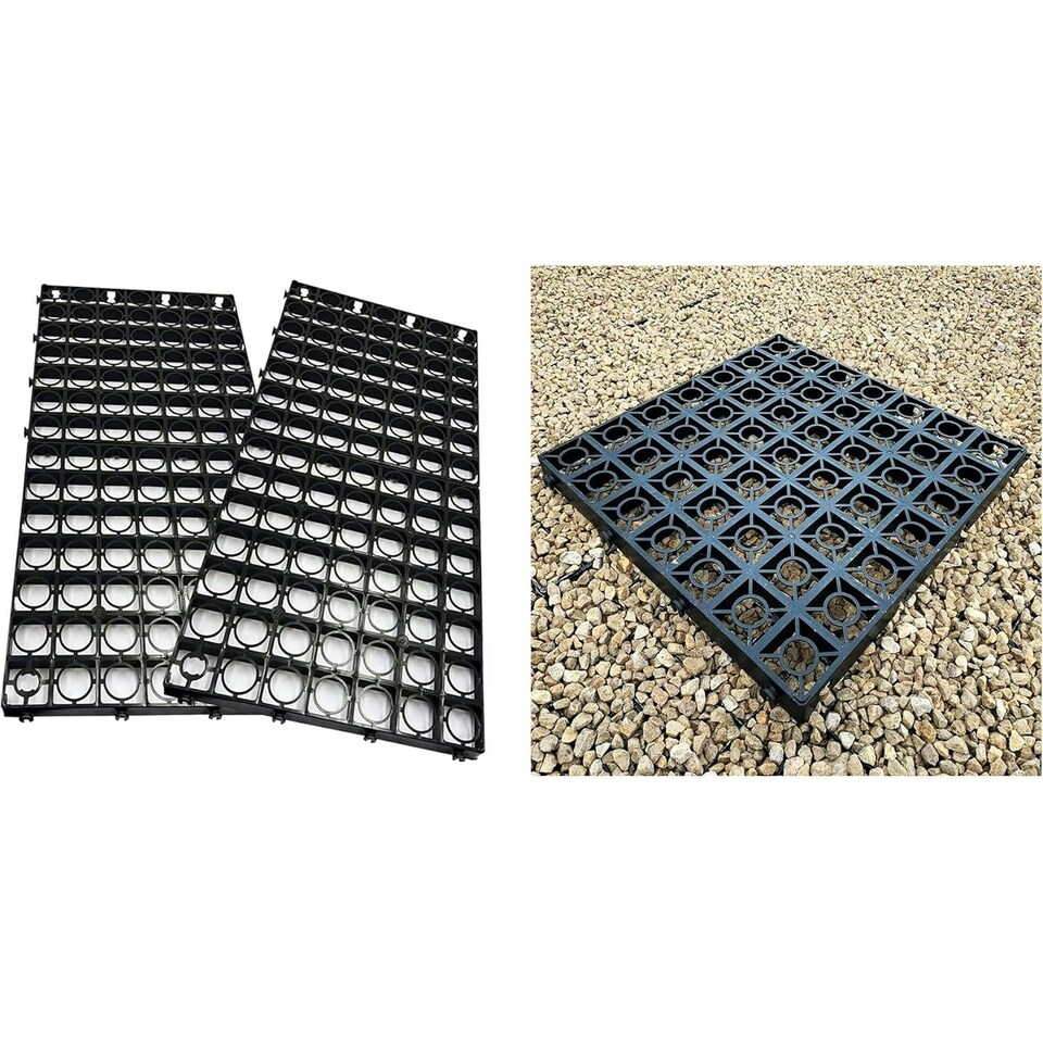 image 1 of 4 x Black Plastic Drainage Mats Turf Grids Ideal For Lawns, Greenhouse & Driveways Black