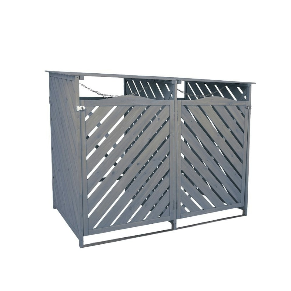 image 1 of Wooden Double Wheelie Bin Storage - Grey