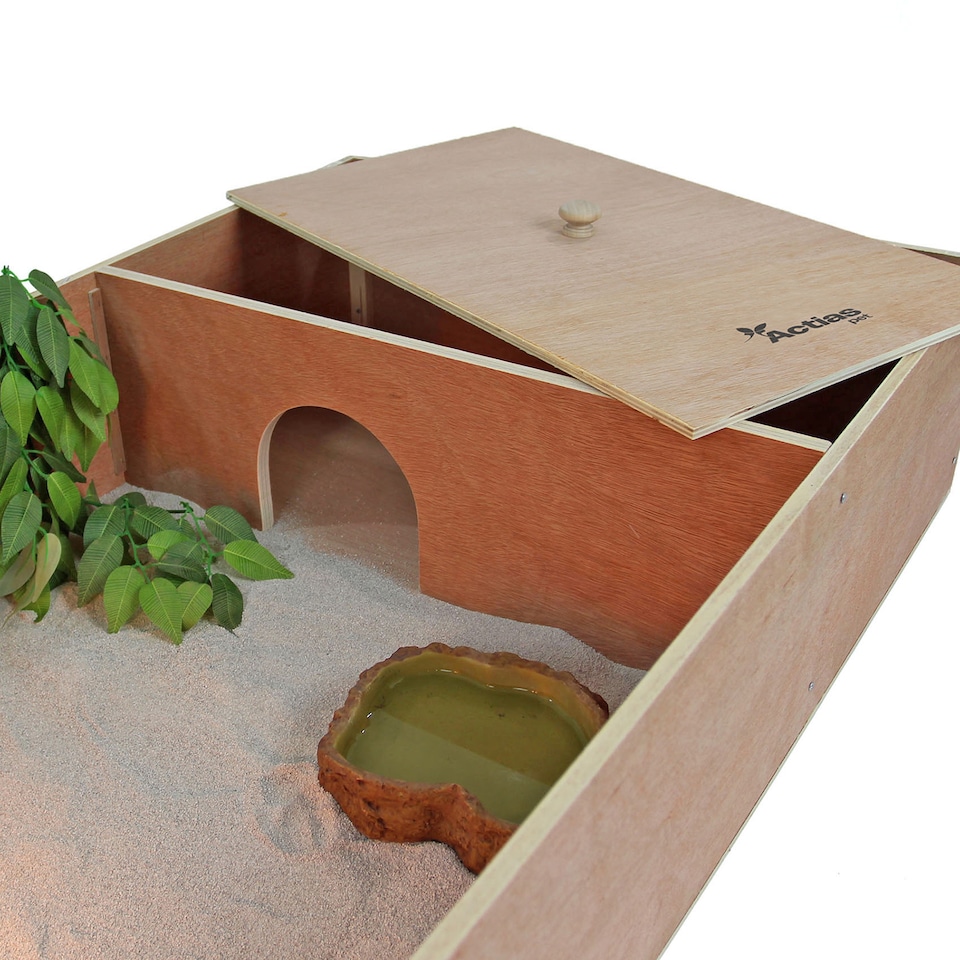 image 1 of Actiaspet - Tortoise & Small Pet Wooden House with Run & Lamp Arm (Wood, 1140 x 550 x 200mm)