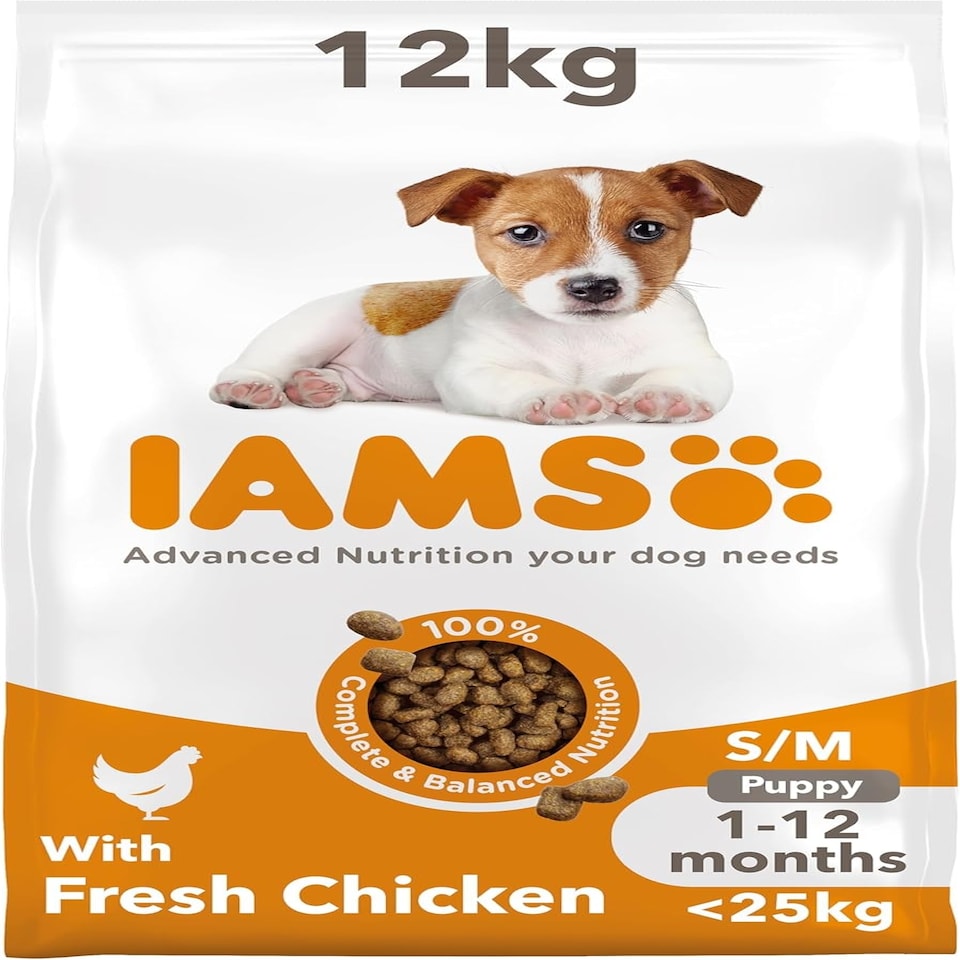 image 1 of IAMS Complete Dry Dog Food for Puppy Small and Medium Breeds with Chicken 12 kg