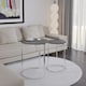 image 2 of 2Pc Round Nesting Stackable Sofa Side Bedside End Table Set Wood Top Metal Legs | Multi | Black Marble Top with Chrome Legs