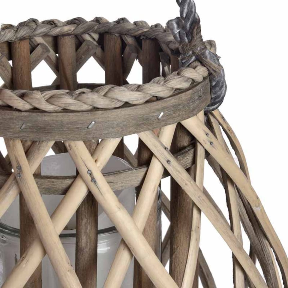 image 1 of Small Wicker Bulbous Lantern - decorative ornament - L10 x W10 x H30 cm | Brown