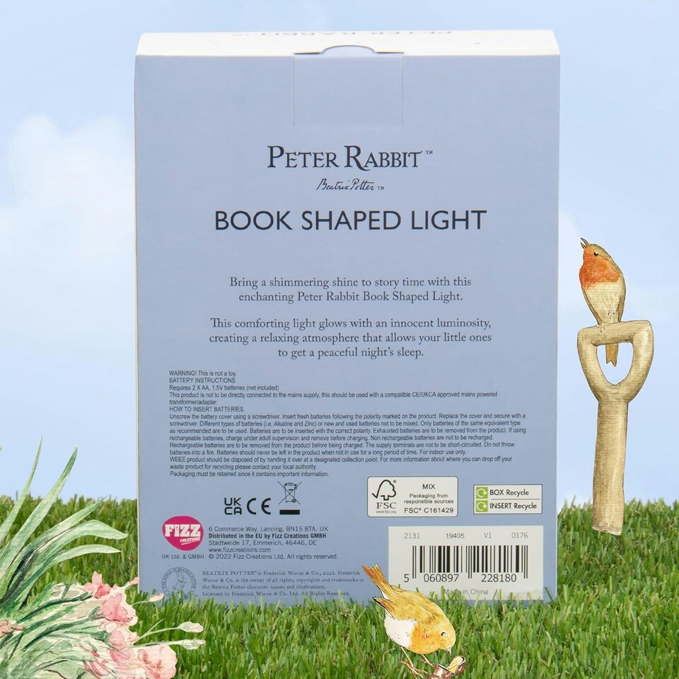 image 1 of Peter Rabbit Illuminated Book Shaped Light  120 x 40 x 160mm White
