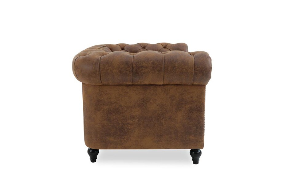 image 1 of Faux Leather Suede Brown 1 Seater Chesterfield Sofa With Wooden Feet CAMDEN