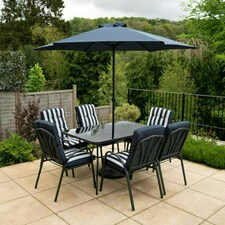 Hectare 6 Seater Outdoor Furniture Rectangular Glass Table with Parasol Navy