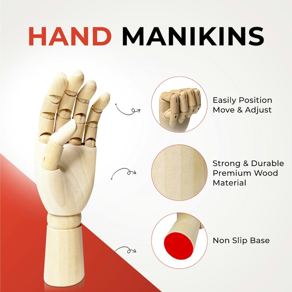 image 1 of Pack of 3 Large Wooden Right Hand Manikins 30cm (12")