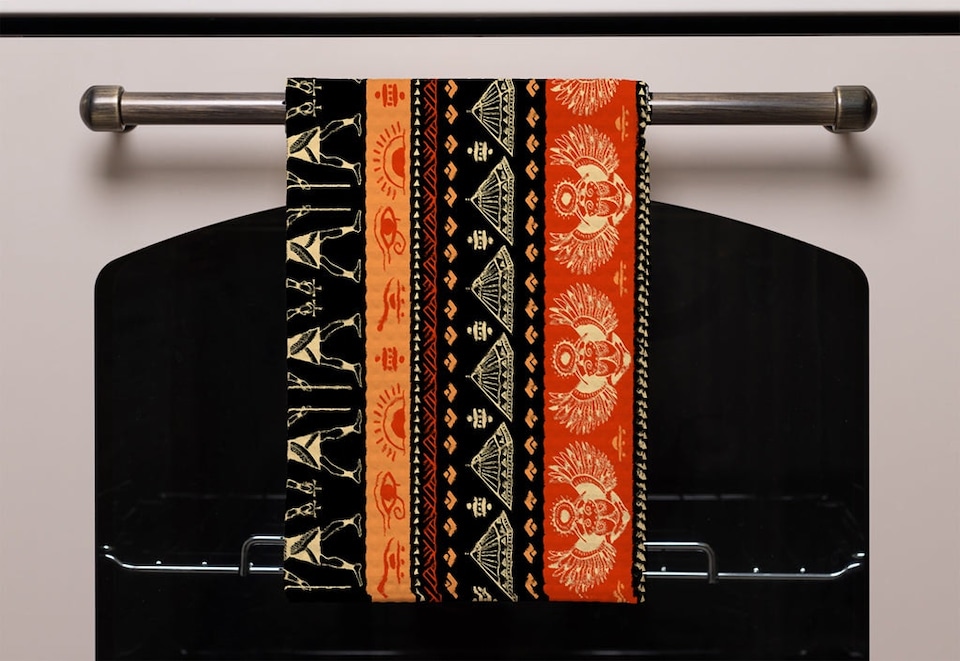 image 1 of Egyptian Heiroglyphs in Orange & Black (Kitchen Towel)