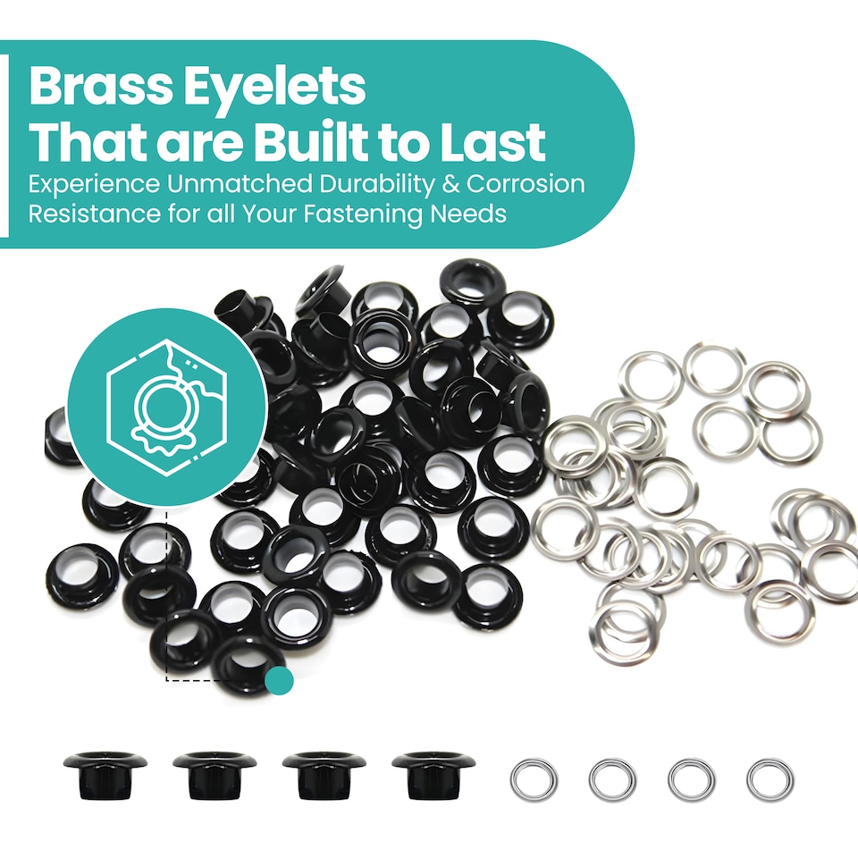image 1 of 5mm Brass Eyelets with Washers for Arts & DIY Projects - 100 Pcs