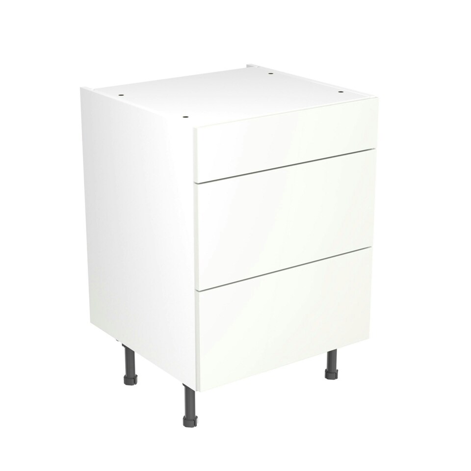 image 1 of 3 Drawer Base Unit 600mm w/ Slab Cabinet Door - Super Gloss White White | Super Gloss White