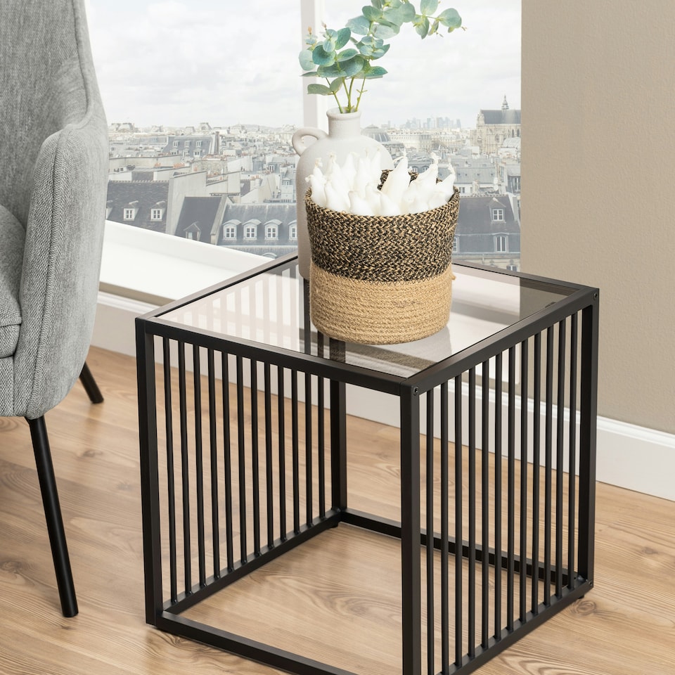 image 1 of Strington Side Table in Black with Glass Top