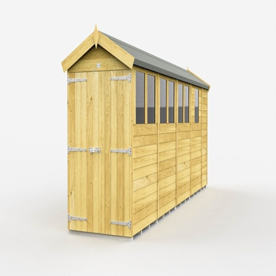 image 1 of 4 x 17 Feet Apex Shed - Double Door With Windows - Wood - L503 x W118 x H217 cm Brown