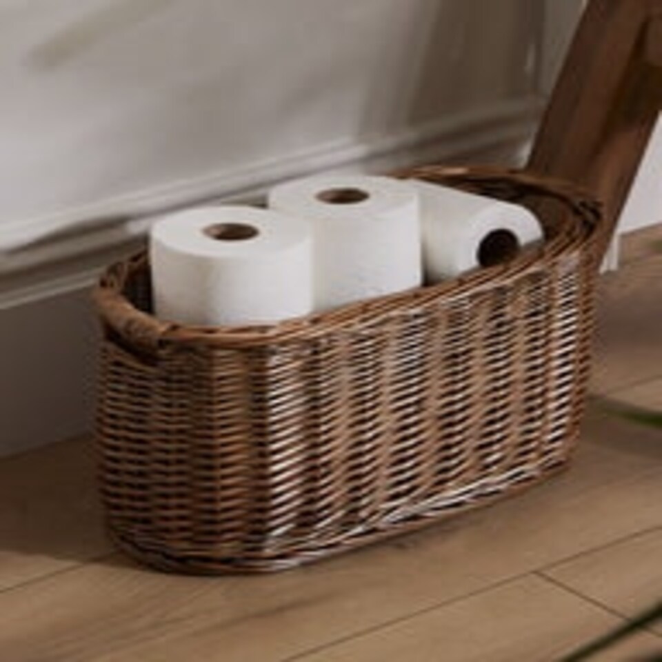 image 1 of Wicker Bathroom Storage Basket Brown