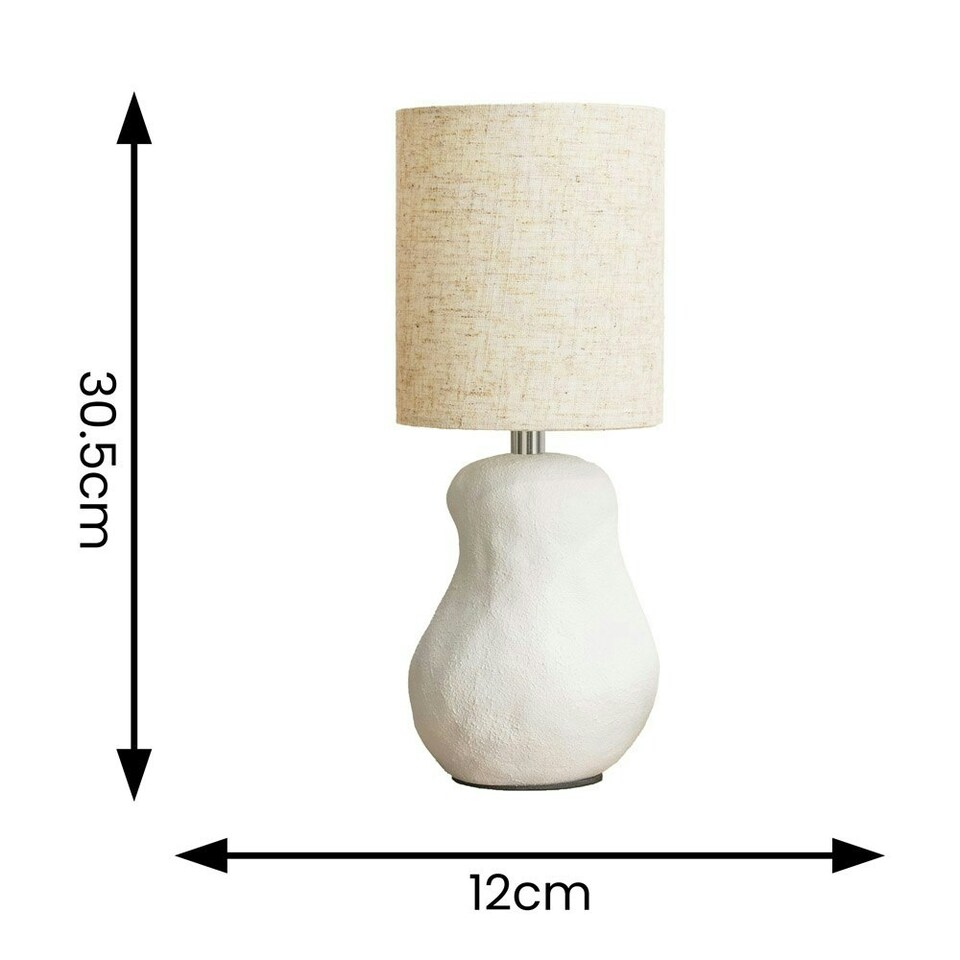 image 1 of ValueLights Mae Natural Linen Shade White Abstract Sandblast Ceramic Table Lamp and LED Bulb White