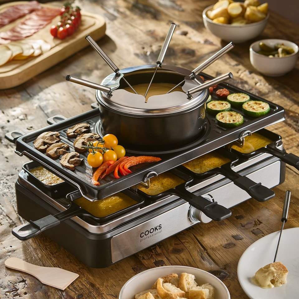 image 1 of Cooks Professional Electric 2-in-1 Raclette Grill and Fondue Set 1400W - 8 Person