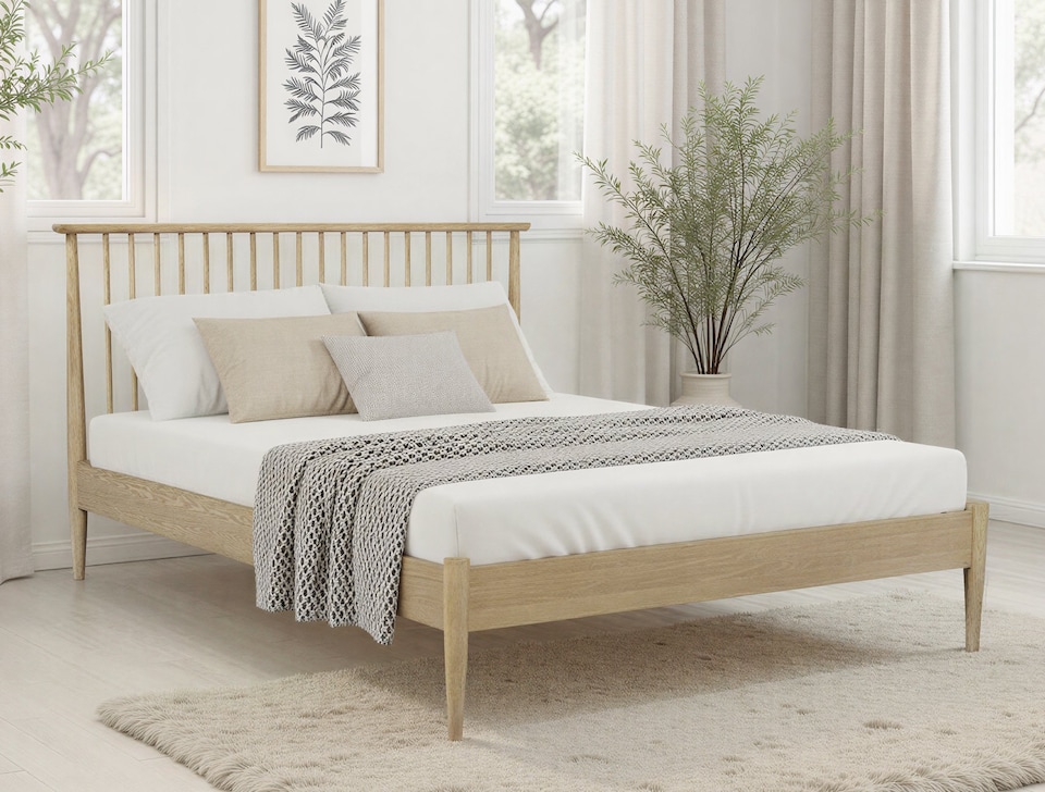 image 1 of 4ft6 Double Tall headend, slatted design. Real oak,Solid,strong,wood bed frame.Low foot end wooden bedstead | Clear | Real Oak | Double