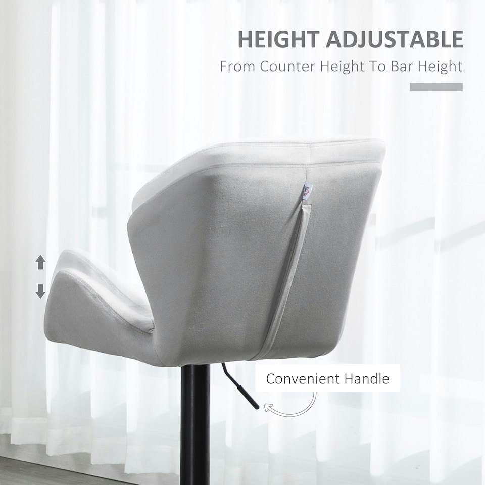image 1 of HOMCOM Set Of 2 Luxurious Velvet-Touch Bar Stools Metal Frame Footrest Grey