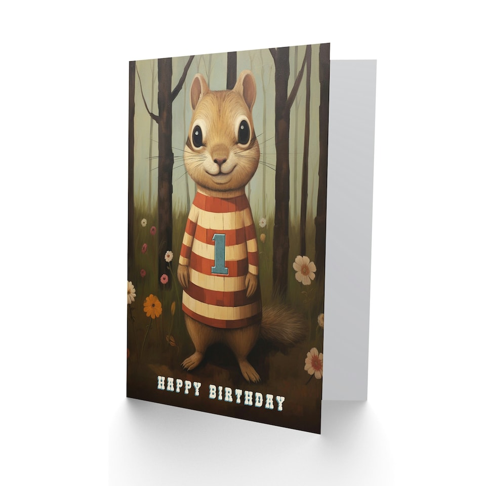 image 1 of Cute Kids Age Year Old Chipmunk 1 Year Old Child Kids 1st Birthday Card