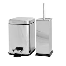 Harbour Housewares Square Toilet Brush & Bin Set - Chrome | Silver | Silver