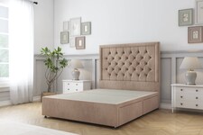 Sloomy Montana Mink Naples Divan Bed Base 4 Drawers With 26 Inch Strutted Headboard | Brown | Mink | Double | 1