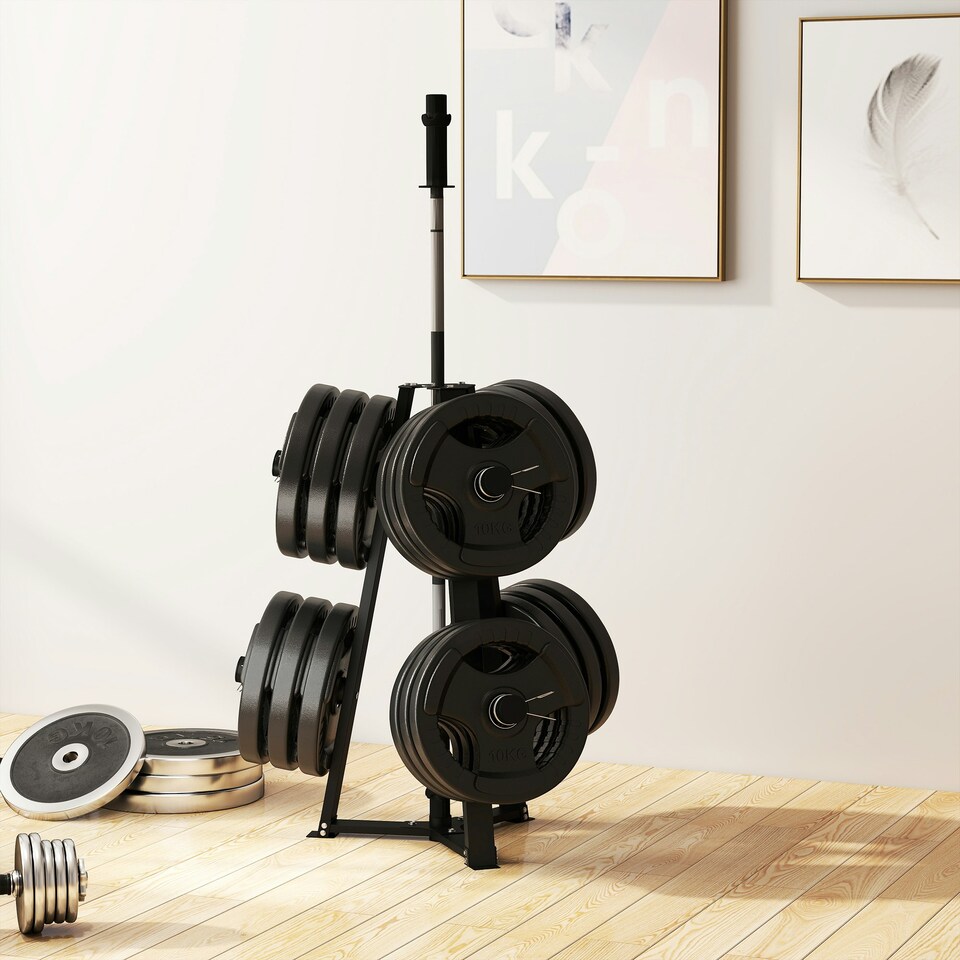image 1 of SPORTNOW Weight Plate Storage Rack with 6 Fasten Clamps, Max Load 300kg