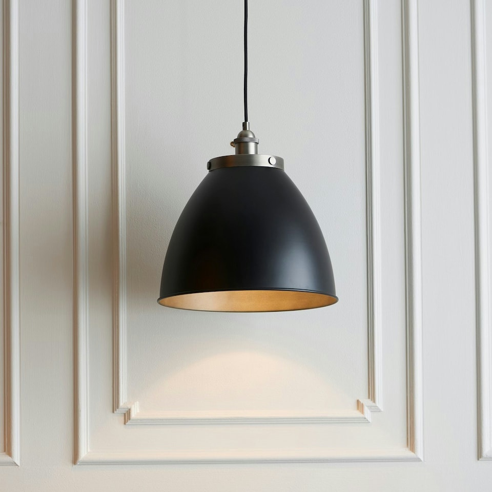 image 1 of Franklin Single Pendant Ceiling Lamp, Aged Pewter Plate, Matt Black Paint