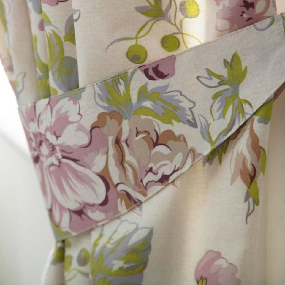 image 1 of Belledorm Rose Boutique Lined Curtains - Ivory/Pink/Green - 168 x 183cm