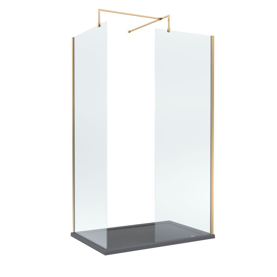 8mm Glass Wetroom Screens Brushed Brass and Grey Tray 1200 x 700mm | Copper | Brushed Brass
