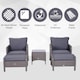 image 3 of Outsunny 5 Pieces PE Rattan Garden Furniture Set with 10cm Thick Padded Cushions, Wicker Weave Outdoor Seating Chairs with 2 Armchairs, 2 Stools, Glass Top Table, Grey