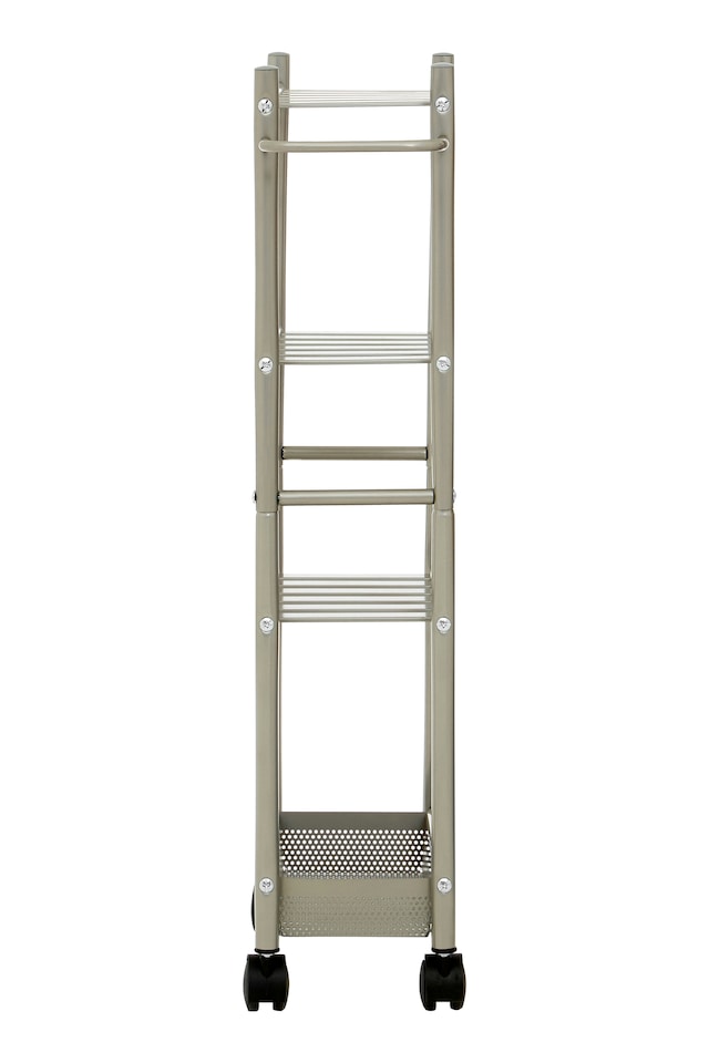 image 1 of Dara 4 Tier Silver Metal Trolley with Basket | Silver