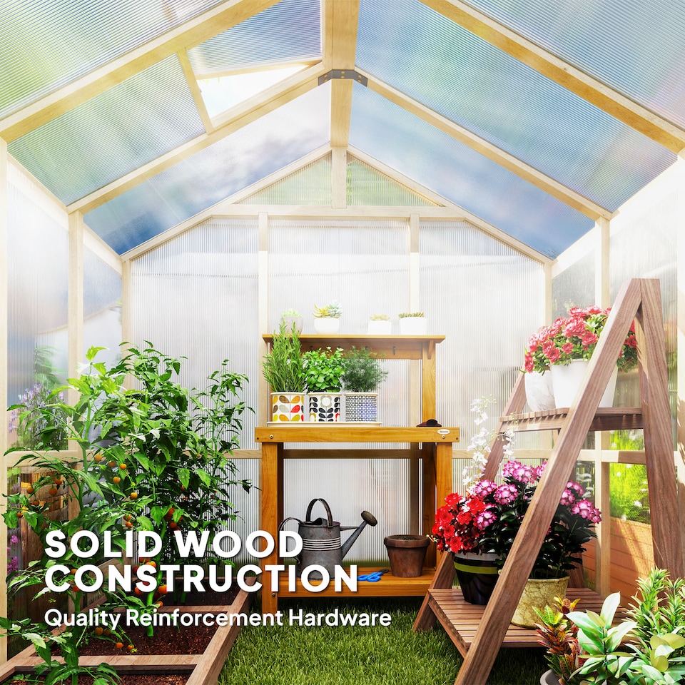 image 1 of Outsunny 6.6 x 6ft Wooden Polycarbonate Greenhouse with Lockable Door, Brown | Brown | Brown | 1