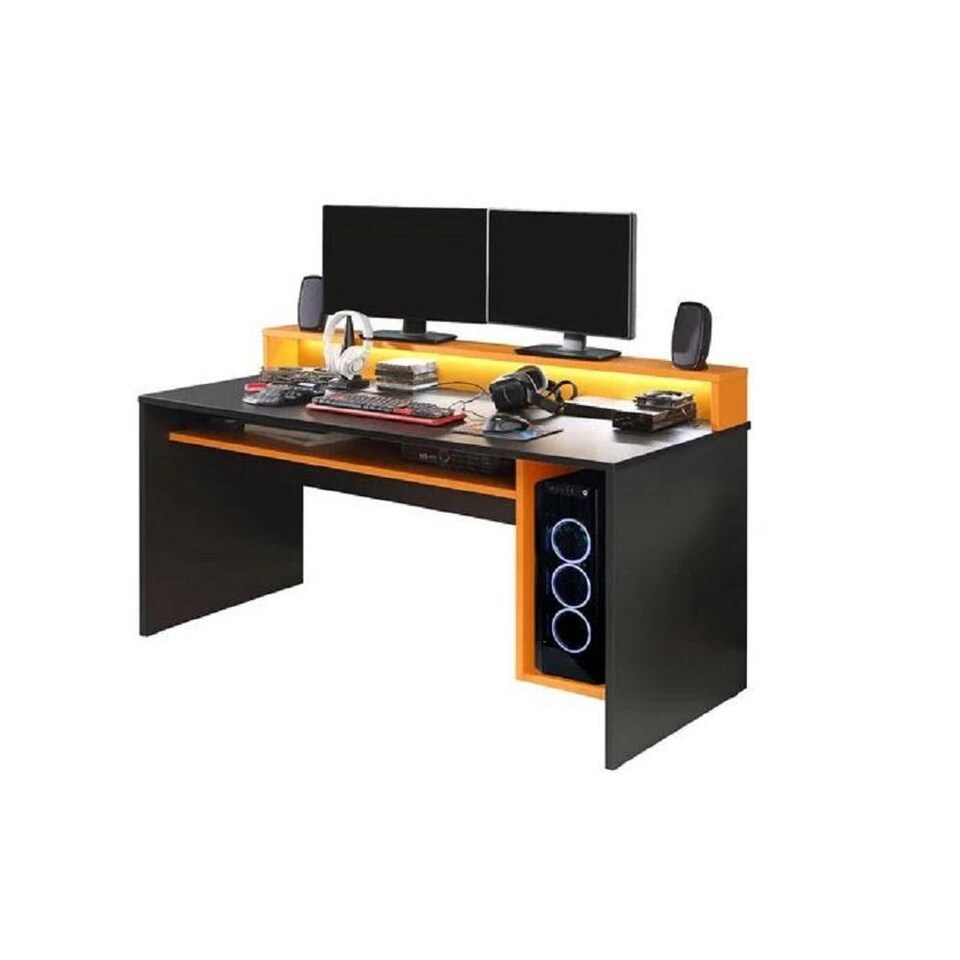 image 1 of Tezaur 160 Orange Computer PC Gaming Desk With Colour Changing LED Lights Orange
