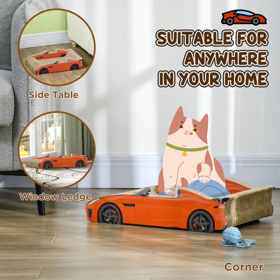 image 1 of PawHut Car-shaped Cat Scratcher Cardboard 2 in 1 with Catnip, Red