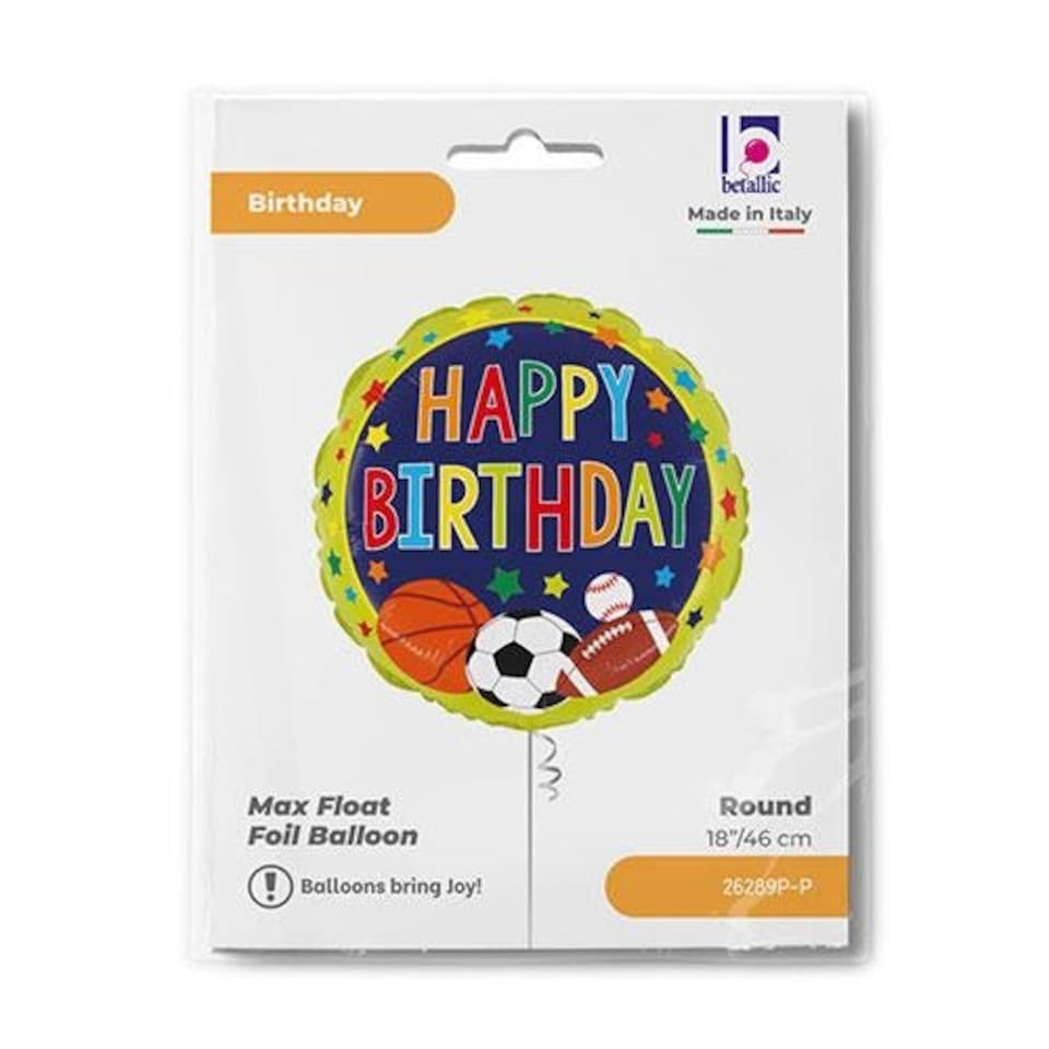 image 1 of Happy Birthday Sports Round Foil Helium Balloon 46cm / 18 in