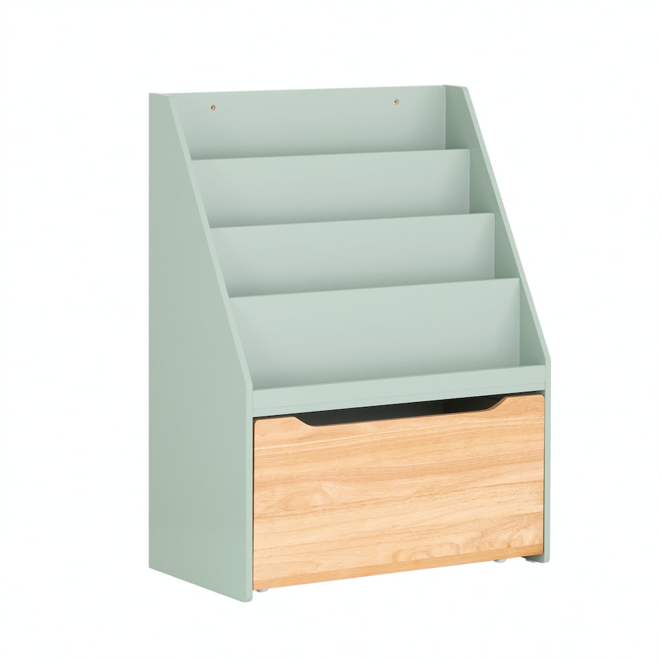 image 1 of SoBuy Children's Bookcase with Storage Chest, Light Green & Natural, 24.4 x 11.8 x 31.5 in, 16.9 kg - KMB95-GR