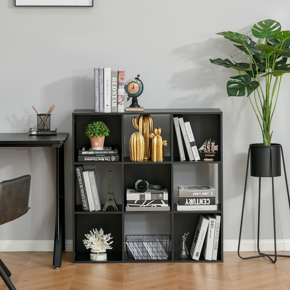 image 1 of HOMCOM 9 Cube Storage Cupboard Bookcase Bookshelf Home Office, Black