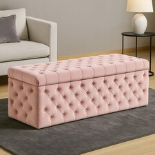 120cm Wide Lux Ottoman Storage Box, Pink Velvet Upholstered Chesterfield Storage Ottoman Box