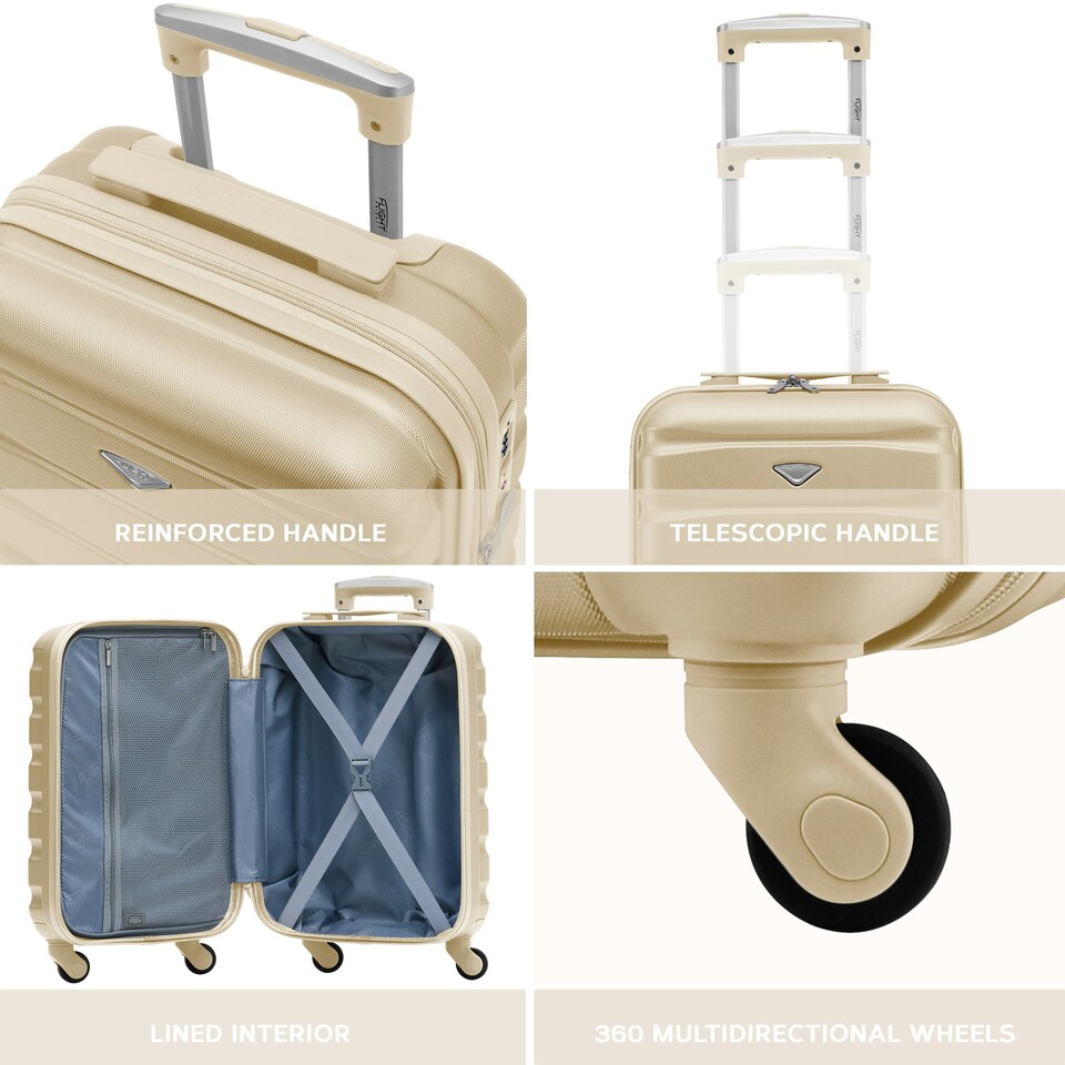 image 1 of Flight Knight Cabin Suitcase 55x35x20cm, Lightweight Carry On Bag - Over 100 Airlines- Ryanair, EasyJet, British Airways - Hand Luggage, ABS Hard Shell TSA Lock | Cream | Champagne | Cabin Bag