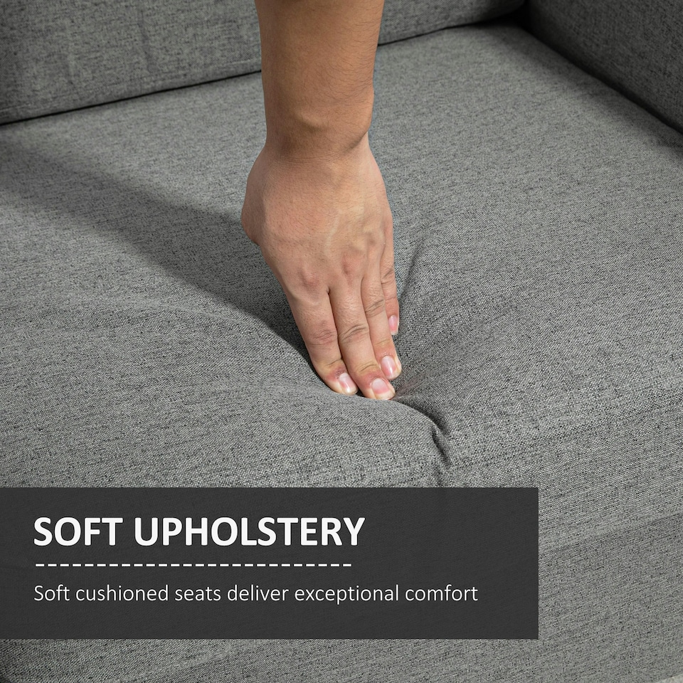 image 1 of HOMCOM Double Seat Sofa Linen Upholstery Loveseat Couch w/ Armrests, Grey