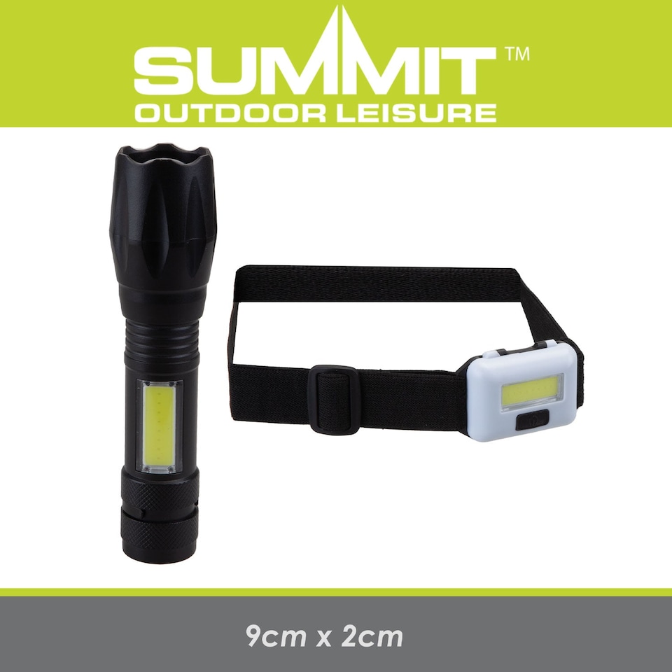 image 1 of vfm-estore Torch Set 3W Focus Beam Head Light USB Rechargeable, 3–4 hr Charge